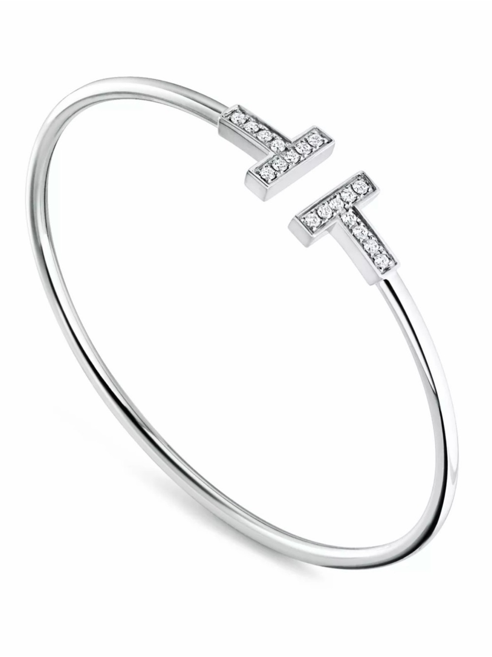 Tiffany & Co. Tiffany T Wire Bangle Bracelet 18k White Gold Diamond Natural